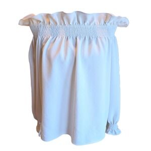 Avon Lane White Off Shoulder Blouse L Smocked Ruffle Boho Peasant Top Polyester‎